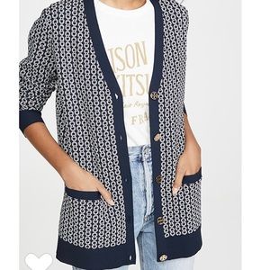 Tory Burch Navy Gemini Link Relaxed Cardigan NWT